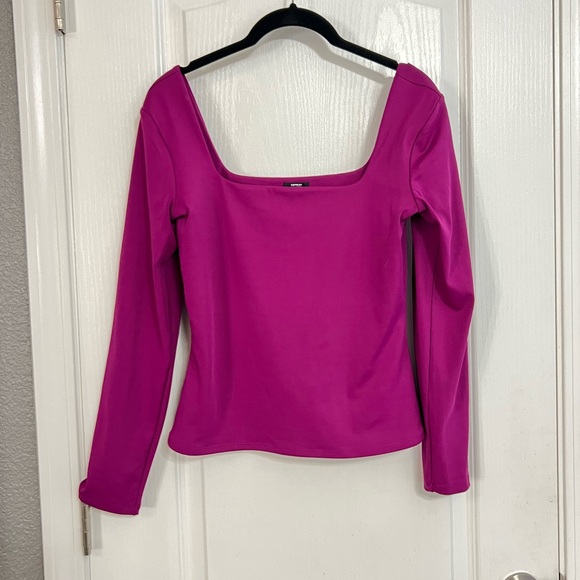 Express Body Contour High Compression Square Neck Long Sleeve Tee Top - MEDIUM - Picture 4 of 8